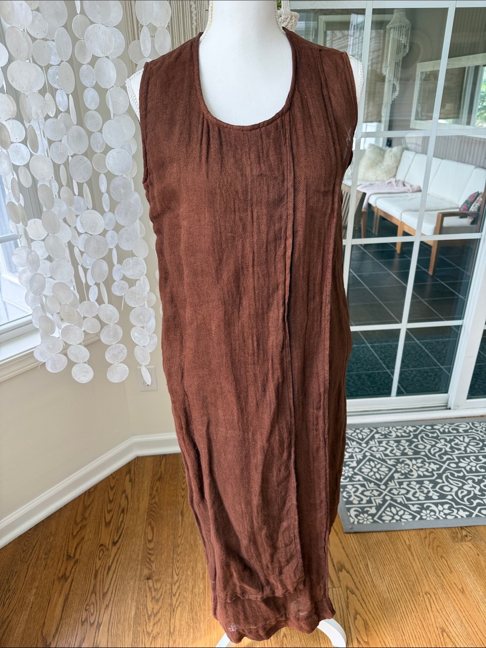 Purolino Linen Sleeveless Brown  Maxi Dress medium
